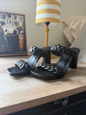 A New Day Black Braided Double-Strap Block Heel Sandals